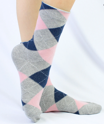 Meia Cano Médio Argyle Xadrez Cinza e Azul