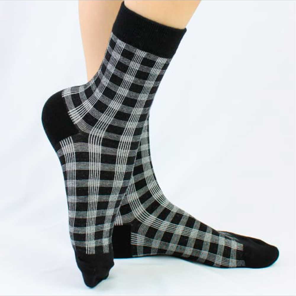 Meia Cano Médio Xadrez Preta