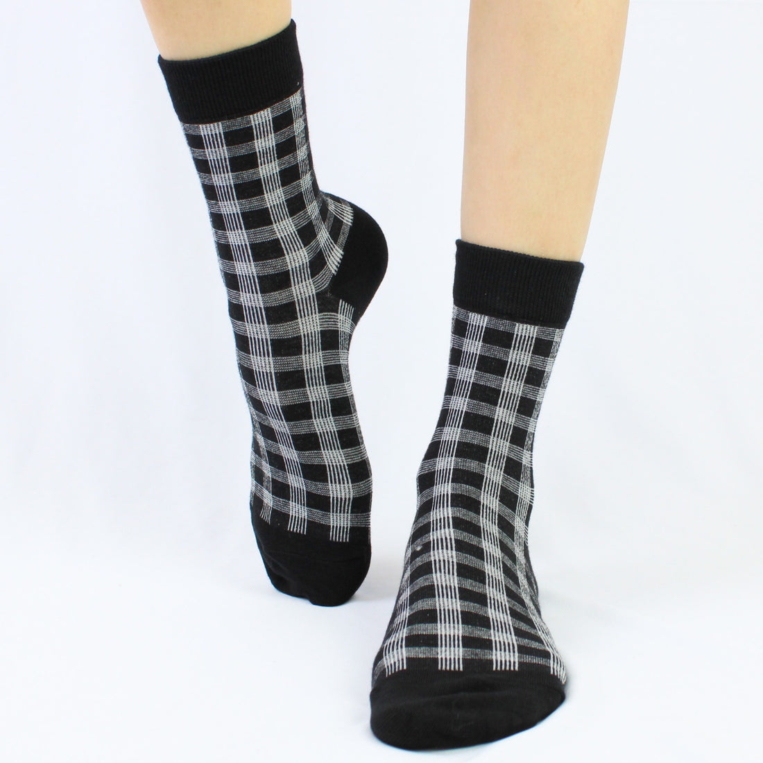 Meia Cano Médio Xadrez Preta