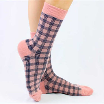 Meia Cano Médio Xadrez Rosa